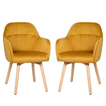 Set of 2 Mid-Back Accent Leisure Armchairs-Yellow - Color: Yellow - £213.18 GBP
