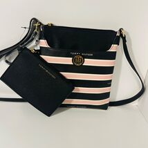 TOMMY HILFIGER Womens Crossbody Bag/Purse/Shoulder Bag, Pink &amp; Black Stripe - $69.95