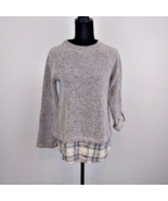 Blu Pepper Contrast Heathered Pullover Sweater Layered Look Roll Tab Sle... - $18.52 CAD