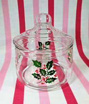 Vintage Indiana Glass Christmas Holly Berry Snack or Candy Apothecary Ja... - £7.77 GBP