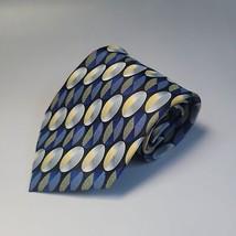 Renzo Hand made Mens tie X-Long 65in blue grey beige geometric - $24.46