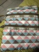 LeSportSac Kasey Pink Pyramid Three Zipper Crossbody Bag Removable Strap... - $22.08