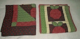 Table Runner Quilt Apples Wall Hanging Handmade Country Burgundy Green Quilted  - £68.69 GBP