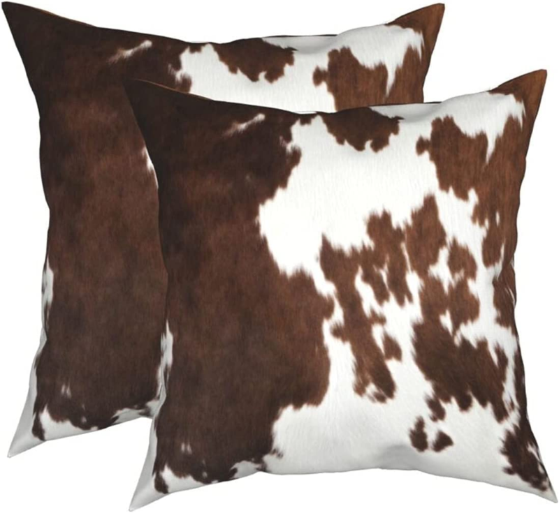 FJWMZ Western Cow Print Pillow Covers 2 Pcs Brown Cowhide Throw Pillows Cover 18 - $22.50