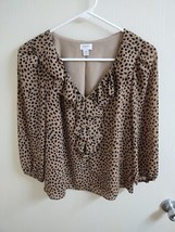 J.Crew Extra Small Leopard 3/4 Ruffle Front And Collar Blouse #9277 - $9.45