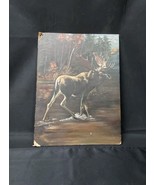 Early 1900s Folk Art Oil Painting Moose Wildlife Scene Found In Northern... - $3,748.97 MXN