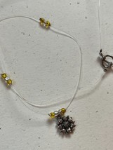 Long Thin Silvertone Wire w Tiny Yellow &amp; Clear Beads &amp; Small Sunflower Pendant - £7.56 GBP