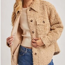 Boucle Button Front Woven Shacket Jacket Creamy Latte Small - $64.35