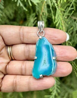 Pendentif en pierre agate géode druzy plaqué argent sterling 925, 1 - $12.19