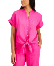 Charter Club Ladies Linen Tie-Front Button-Up Shirt Peruvian Pink Size 2XL - £31.16 GBP