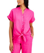 Charter Club Ladies Linen Tie-Front Button-Up Shirt Peruvian Pink Size 2XL - £30.66 GBP