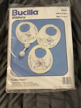 Bucilla Stitchery Cuddly Bears 3 Bibs kit 49647  Size 7 X8 1/2&quot; USA Vintage - $14.84