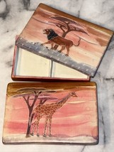 2 Handmade in Kenya Lion Giraffe Jewelry Box Tray set lot Hand Carved stone clay - $34.95