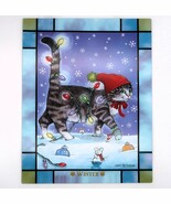 Art Glass Pane Gary Patterson Titled &quot;Winter&quot; Christmas Cat Mouse Unique - $463.92 MXN