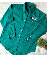 Vintage Mickey Mouse Green Blue Teal Button Up Long Sleeve Embroidered P... - €20,79 EUR