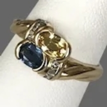 14K YG Blue and Yellow Sapphire Ring Size 8 - £969.55 GBP