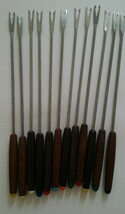 12 Vintage wood color dot handles Fondue Cocktail appetizer Forks Japan Steel - £9.89 GBP