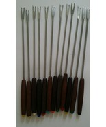 12 Vintage wood color dot handles Fondue Cocktail appetizer Forks Japan ... - £9.77 GBP