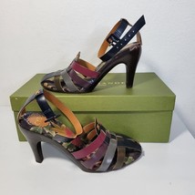 Womans Cydney Mandel Leather Heels Multi-colored woven Straps USA Made S... - £22.29 GBP