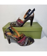 Womans Cydney Mandel Leather Heels Multi-colored woven Straps USA Made S... - £21.55 GBP