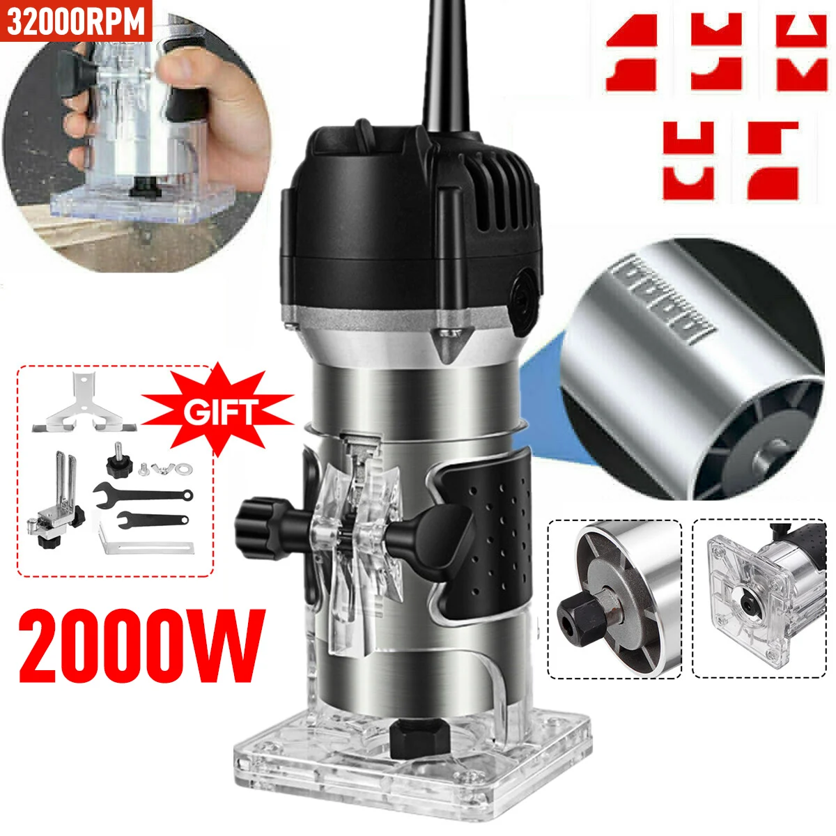 2000W 32000r  Router Tool Combo Kit Electric wor hines Power Carpentry M... - $10,317.99 MXN