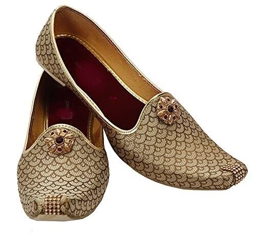 Primary image for Mens Golden Jutti ethnic Mojari wedding Indian flats Shoes US size 7-12 Scales