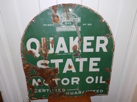 Vintage Quaker State Tombstone Double Sided Heavy Metal Sign - $6,470.61 MXN