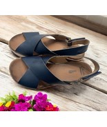 Clarks Women Cross-Strap Cork Wedge Sandal Size 7M Blue Leather Comfort ... - $29.69