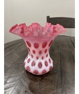 Fenton Cranberry OPALESCENT Coin Dot 8&quot; Vase with Ruffle Edge - $158.39