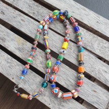 Colorful Chevron and White Heart Venetian Beads Glass Beads Necklace NCC-1 - £38.13 GBP