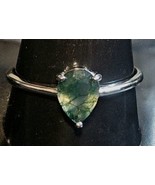 Tear Drop Solitaire Moss Agate Ring  Sterling Silver Size 6 - £28.58 GBP