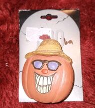 Cute Smiling Pumpkin Wearing Straw Hat Sunglasses Pin Brooch Fall Halloween - $8.99