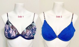  Maaji Women&#39;s M Swimsuit Bikini Top Reversible Underwire Blue Floral - £31.57 GBP