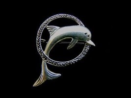 Womens Vintage Estate .925 Sterling Silver Dolphin Brooch 7.8g E1532 - £27.68 GBP