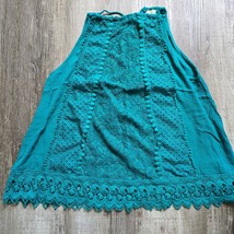 Hint of Mint Sleeveless Halter Top Blouse Shirt Womens Large Summer Teal Lace - £13.50 GBP
