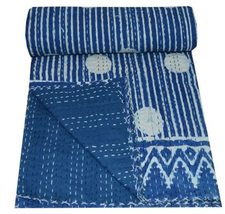 Pure Cotton Indian Handmade Kantha Quilt Hand Block Print Quilt Throw Blanket Pa - £55.55 GBP