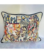 Catstudio AMERICA Embroidered Pillow 18x24 Handmade Colorful USA Decor - €224,58 EUR