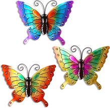 Metal Butterfly Wall Decor 3Pcs 11&quot; Large Outdoor Fence Yard Art Butterf... - $40.11