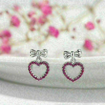 1.80Ct Simulated Pink Sapphire Heart Drop Dangal Earrings 14k White Gold Plated - £65.31 GBP