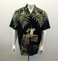 Bill Blass Hawaiian Men&#39;s Medium Black All Over Print Aloha Party Shirt - £14.66 GBP
