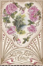 Vintage 1910s Valentines Greeting Card Mini-Book - Little Love&#39;s About Embossed - £17.30 GBP
