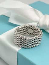Size 7 Tiffany &amp; Co Somerset Ring in STerling SIlver Mesh Weave Ring AUTHENTIC - £247.46 GBP