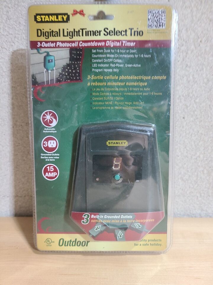 Stanley Outdoor Timer Select Trio 3-Outlet Photocell Countdown Timer Digital New - $16.08