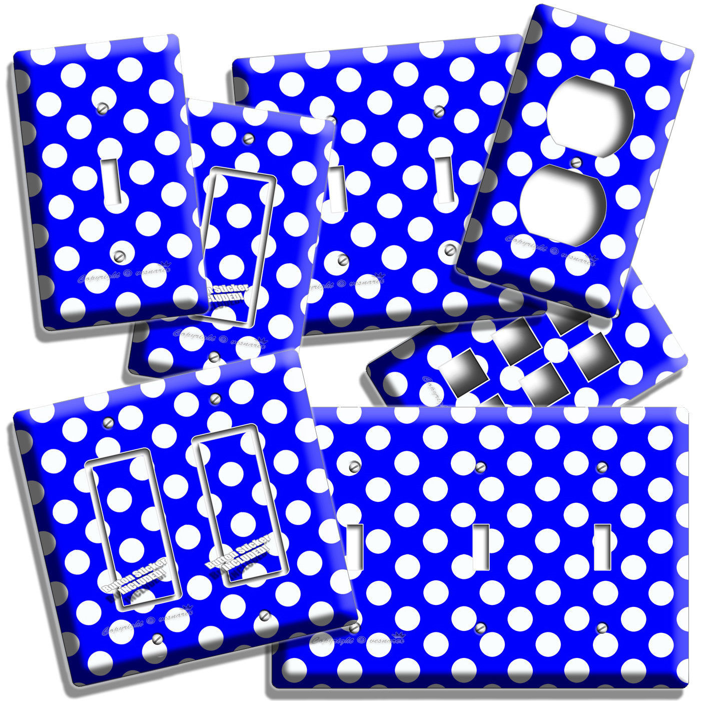 NAVY BLUE POLKA DOTS LIGHT SWITCH OUTLET PLATE INFANT BABY NURSERY HD ROOM DECOR