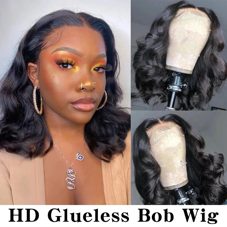 Glueless Wig Human Hair Ready To Wear Bob Hair Wig Human Hair 4x4 Body Wave - £63.78 GBP+