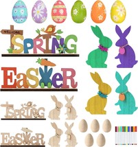 12PCS DIY Wooden Easter Crafts Set Paint Your Own Easter Egg Bunny Spring Easter - £29.62 GBP
