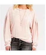 Free People We The Free Blush Pink Milan Crushed Velvet LS Top Large - $42.08