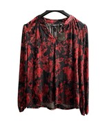 Ella Top Womens S Red Velvet Burnout Blouse Romantic Dark Floral Wimsigo... - $642.99 MXN