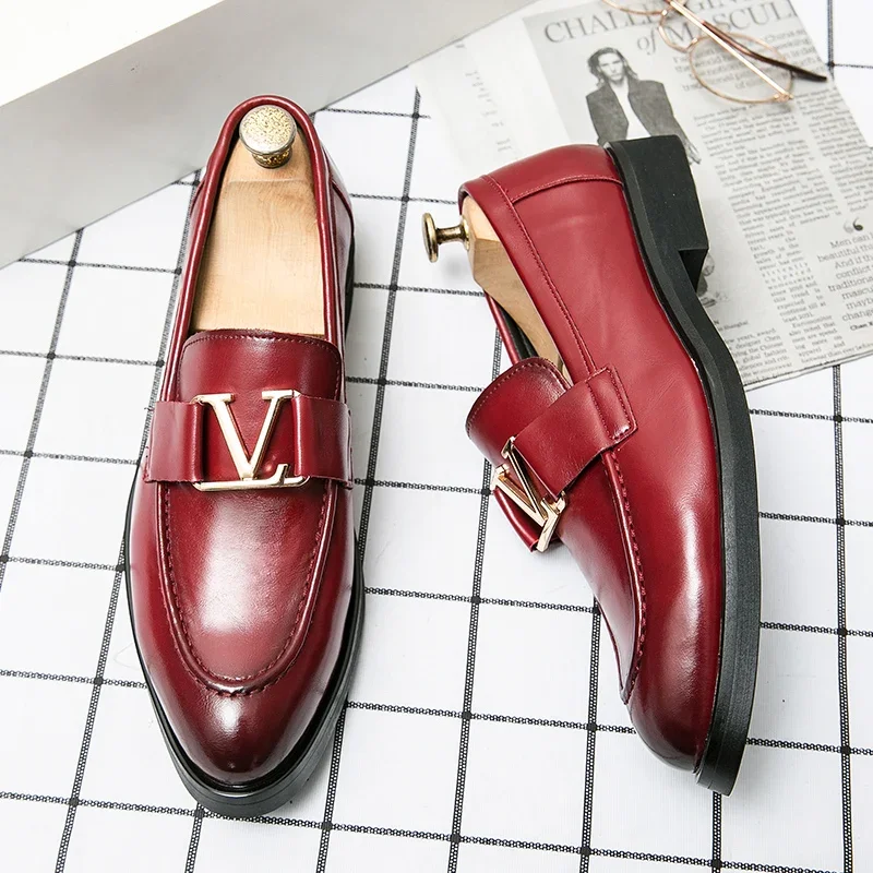 New Designer Men&#39;s Leather Shoes Trend Luxury Brand Business Pointed Toe Leather - $92.93