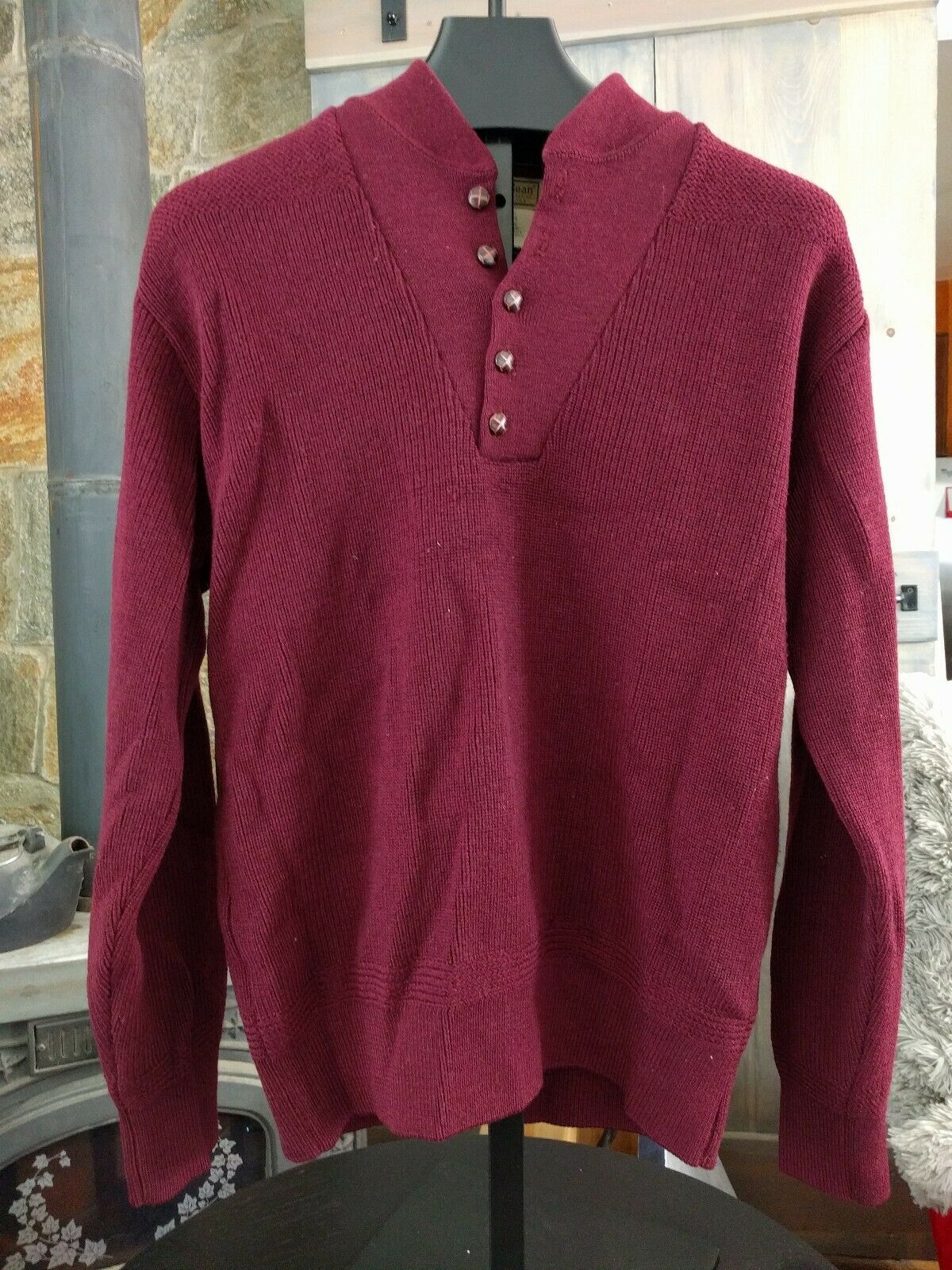 Primary image for VTG LL BEAN MENS BURGUNDY 5 BUTTON KNIT 100% WOOL PULLOVER SWEATER LARGE USA